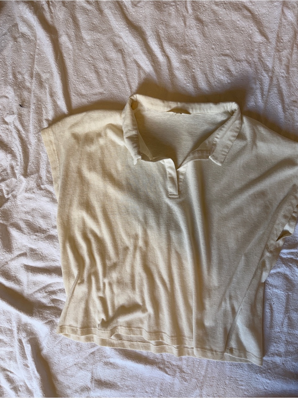 Lucky Brand Cream Short Sleeve Polo Top